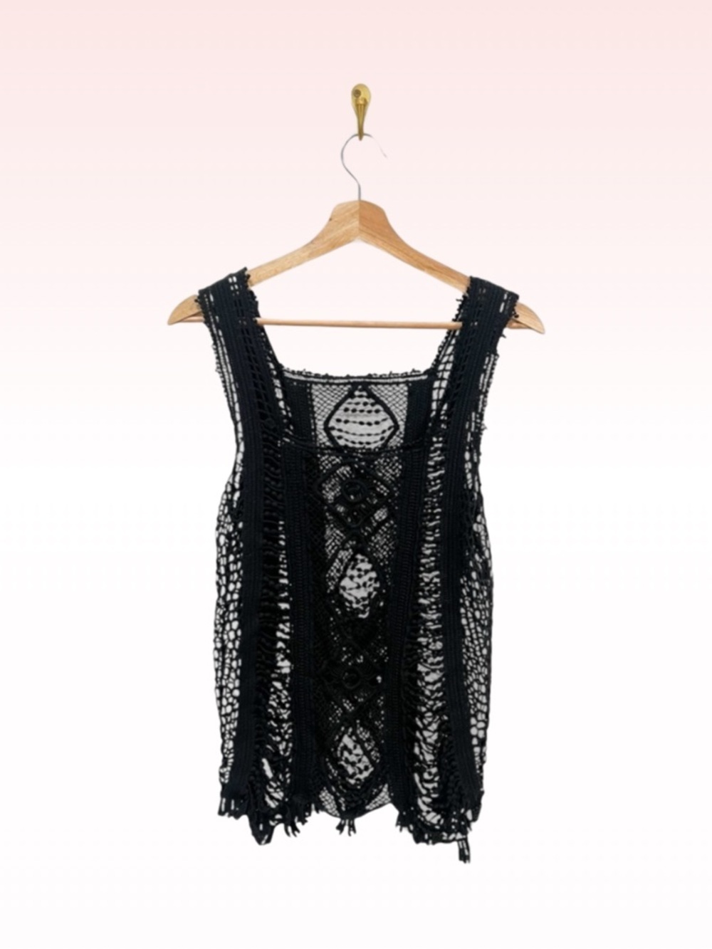 Black Crotchet Style Overlay Beach Top (Sz S/M)